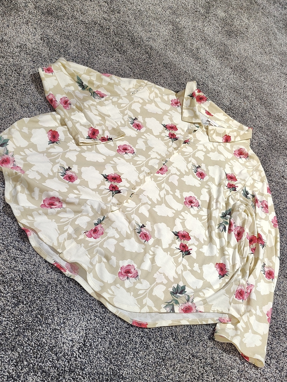 LuLaRoe Cream Blouse with Pink Rose Print